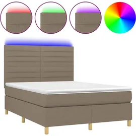 vidaXL Boxspringbett mit Matratze & LED Taupe 140x200 cm Stoff