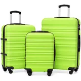COOLIFE Kofferset 3-teilig, Hartschalenkofferset Hard Shell mit TSA-Schloss, Reisekoffer mit 4 Rollen, Teleskopgriff, Trolley Rollkoffer für Geschäftsreisen, Fernreisen und Familienurlaube, Grün