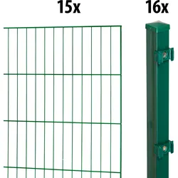Einstabmattenzaun GARDEN 'N' MORE "Standard", grün, H:175cm L:30cm, Stahl, Kunststoff, Zaunelemente, 15 Elemente für 30 m, LxH: 200 x 175 cm, mit 16 Pfosten