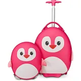 SJ GANG STYLE JAM GANG Trolley + Rucksack Hartschale für Kinder, Fancy Animals, Fuchsia, Motiv: Pinguin, Kinder, kippsicherer Vorderfuß, Schule und Freizeit, Fuchsia, Taglia Unica, Modern