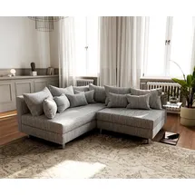 DeLife Ecksofa Clovis Hellgrau Strukturstoff Ottomane Links Modulsofa - Grau/Hellgrau
