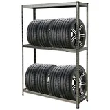 RAMROXX Reifenregal Stahl 180x120x40cm Silberfarben