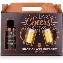 Accentra Geschenkset MEN'S COLLECTION in Geschenkbox, inkl. 140ml Bade- & Duschgel, 2 x Shotglas in Bierkrugform (je 4cl), Duft: Birke & Zeder - braun