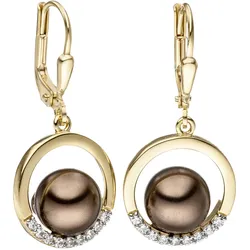 Perlenohrringe JOBO "Ohrringe in Bicolor-Optik", gold (gelbgold 333), Ohrringe, Damen, Gelbgold 333-Perlen, Gelbgold 333, Perlen, 333 Gold synthetischen Perlen und Zirkonia