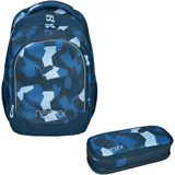 Neoxx Schulrucksack »Camo Nation Rucksack & Schlamperbox«, Reflektorflächen, aus recycelten PET-Flaschen blau