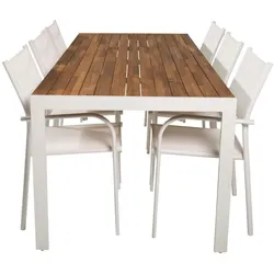 Bois Gartenset Tisch 90x205cm und 6 Stühle Santorini weiß, natur.