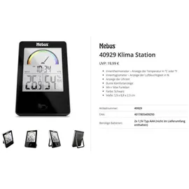 MEBUS Thermo-/Hygrometer Schwarz 40929