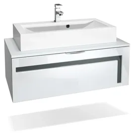 Vladon Waschbeckenunterschrank 96 x 36 cm Grau/Weiß Matt/Weiß Glänzend