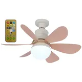 BomKra Deckenleuchte mit Ventilator und Fernbedienung,30W Deckenventilator mit Beleuchtung,3 Geschwindigkeiten,3 Modi Dimmbar,Timer,LED Deckenventilator mit Lampe für Schlafzimmer (Rosa)