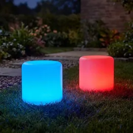 ideoon lights 2er Set LED Solar Zylindrische Tischlampe 27 x 26,5 cm wetterfest/weiß