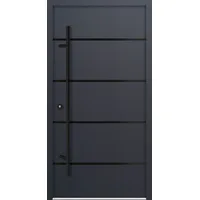 Krongart Stahl-Aluminium-Haustür DS68AC Modell 32 BLACKLINE mit 4 Streifen DIN links - nach innen öffnend Anthrazit (Dekor-Folie) 980 mm x 2080 mm