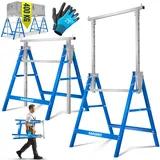 MASKO® Teleskop-Arbeitsbock Untergestell 1-er Set | Klappbock max. Belastbarkeit 200 kg | Unterstellbock höhenverstellbar Min. / max. Arbeitshöhe 800-1300 mm | Gerüstbock inkl. Handschuhe | Blau