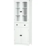 HOMCOM Küchenschrank Buffet hoch 4 Türen davon 2 Glastüren und 1 Schublade Höhe 160 cm mit Regalen - aus Holz - Weiß   Aosom