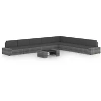 The Living Store 9-tlg. Garten-Lounge-Set mit Kissen Grau Poly Rattan - Grau