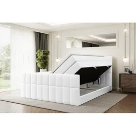 altdecor Boxspringbett mit Matratze, Topper, Polsterbett mit, Bettkasten MIAMI-Z KING - 160x200 - Weiß Kunstleder