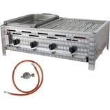 BSR-Grillen 4-flammiger Profi Gasgrill aus Edelstahl, stufenlos regelbar, Gasbräter, Gastrogrill, Gastrobräter mit Gasschlauch und Druckminderer (14,4 kW | Kombigrill 2/3 Grillrost 1/3 Pfanne)