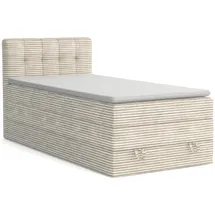 Deine Möbel 24 Boxspringbett, Ecru, Textil, H3 + H4, 90x200 cm, Schlafzimmer, Betten, Boxspringbetten