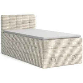 Deine Möbel 24 Boxspringbett, Ecru, Textil, H3 + H4, 90x200 cm, Schlafzimmer, Betten, Boxspringbetten
