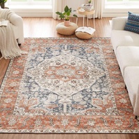 CHOSHOME Waschbarer Teppich Wohnzimmer 200x290CM Vintage Kurzflor Teppich Mit Orient Design Groß Weiche Teppich für Esszimmer Schlafzimmer rutschfest Teppich Kunstwolle Boho Outdoor Teppich Orange