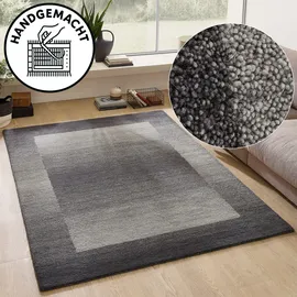 THEKO Wollteppich THEKO "Gabbeh Super, Handweb, auch als Läufer erhältlich, reine Wolle" Gr. 1, grau (dunkelgrau), B:60cm H:9mm L:90cm, Wolle, Teppiche, Schlafzimmer, Wohnzimmer, Esszimmer, auch als Bettumrandung