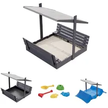 QLS Sandkasten 150 cm mit Sitzbank und grauem Dach