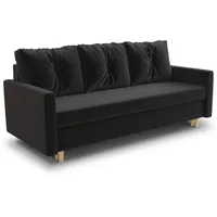 Schlafsofa Rico - Couch mit Schlaffunktion Sofa mit Bettkasten Bettfunktion Bettsofa Skandinavisch Polstergarnitur Bonell-Ferderkern Velours (Schwarz (Kronos 07))