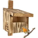 idea home Leviatan IDEA HOME TURDUS Vogel Nistkasten Rotkehlchen, Rotschwänzchen aus Massiv-Holz - Verschraubt, Nistkästen für Vögel, Halbhöhle für Gartenrotschwanz, Vogelhaus Wetterfest
