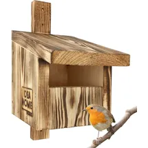 idea home Leviatan IDEA HOME TURDUS Vogel Nistkasten Rotkehlchen, Rotschwänzchen aus Massiv-Holz - Verschraubt, Nistkästen für Vögel, Halbhöhle für Gartenrotschwanz, Vogelhaus Wetterfest