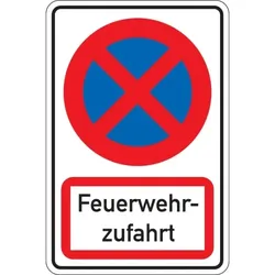 Schild I Kombischild Parkverbot-Feuerwehrzufahrt, Aluminium RA0, reflektierend, 600x900mm, DIN 67520