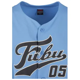 FUBU T-Shirt "Fubu Herren FM241-007-3 Fubu Varsity Baseball Jersey", Herren, Gr. L, light blau, schwarz, creme, 100% Polyester, normal, V-Ausschnitt, Shirts T-Shirt