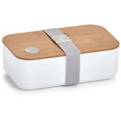 Lunchbox ZELLER PRESENT, weiß, B:11,8cm H:6,8cm L:19,3cm, Polyprophylen (PP), Bambus, Silikon, Lebensmittelaufbewahrungsbehälter, moderne Lunchbox