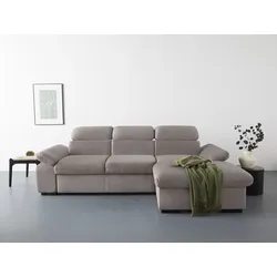 Ecksofa COTTA "Lola L-Form", grau (dunkelgrau), B:250cm H:73cm T:165cm, 100% Polyester, Sofas, mit Hocker & Kopfteilfunktion, wahlw. Bett- und Armteilfunktion