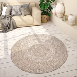 Paco Home Teppich Rund Wohnzimmer Jute Boho Ethno Muster Modern Handgefertigt Naturteppich, Beige, 120 cm Rund, Farbe:Beige