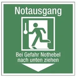 LimarLite Rettungszeichen »Notausgang - Bei Gefahr Nothebel nach unten ziehen« 15 x 15 cm, 15x15 cm