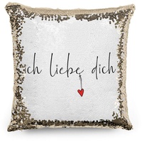 Tassendruck Pailletten-Kissen mit Spruch Ich Liebe Dich - Verliebt/Liebe/Geschenk-Idee/Paar/Kissenbezug inkl. Kissenfüllung/Farbe: Gold