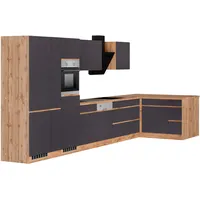 kochstation Winkelküche L-Form 490 cm braun