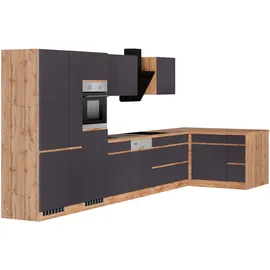 kochstation Winkelküche L-Form 490 cm braun