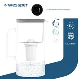 Wessper D2 Borosilikatglas-Filterkanne FutureFlow 3l | Wessper Wasserfilterkanne 3 l Wasserfiltersystem Schwarz | 1x Wasserfilterkartusche - Schwarz