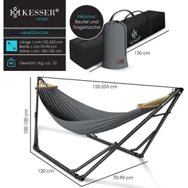 Kesser KESSER® Hängematte Vill mit Gestell Metall Faltbar verstellbar Stabiler Rahmen Indoor & Outdoor Mit Tragetasche + Beutel Hängesessel Hängemattengestell Camping Garten Pool Balkon Terrasse