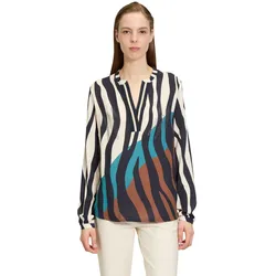 Longbluse BETTY BARCLAY "Betty Barclay Longbluse mit Stehkragen", Damen, Gr. 46, blau (dunkelblau, beige), Obermaterial: 100% Viskose. Besatz: 100% Viskose., casual, figurumspielend normal, Langarm, Blusen