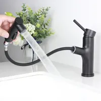 Wasserhahn Bad Schwarz, SEMANEY Hochdruck Waschtischarmatur mit Herausziehbarer Brause, Einhebelmischer Mischbatterie mit 3 Modus Brause Ausziehbar, G3/8