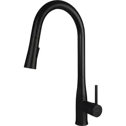 Küchenarmatur DEANTE "Lukrecja", schwarz (nero), Messing, Armaturen, Nero, ausziehbare Brause mit 2 Strahlarten (belüftet und Regen)