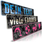 schildEVO 1 Fun-Schild geprägt | Skulls mit Wunschtext bis zu 16 Zeichen | Aluminium Namensschild | Individuelles Totenköpfe Fun-Kennzeichen | Bohrlöcher & Saugnäpfe