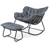 KOMFOTTEU Schaukelstuhl (2 St), Relaxsessel mit Hocker aus Rattan bis 150 kg belastbar grau