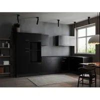 Respekta Winkelküche L-Form 340 cm grau schwarz