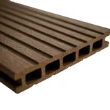 Woodstore24 WPC Terrassendiele 240 x 14,5 x 2 cm Hohlkammer Geriffelt Komplettset mit Clipsystem Braun 30 m2
