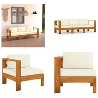 vidaXL 3 Sitzer Gartensofa mit Cremeweißen Auflagen Massivholz Akazie - Gartensofa - Gartensofas - Gartenbank - Gartenbänke - Weiß