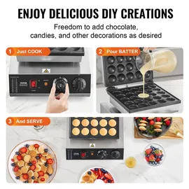 Vevor Mini-Pfannkuchenmaker kommerzielle Dutch Mini Pfannkuchen Maschine, 25 Stk., 43 mm Durchmesser, Dorayaki-Backmaschine, 1700 W, Temperatur- und Zeitregelung, in Küchen, Cafés und Restaurants