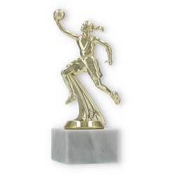Pokal Kunststofffigur Basketballspielerin gold auf weißem Marmorsockel 18,5cm