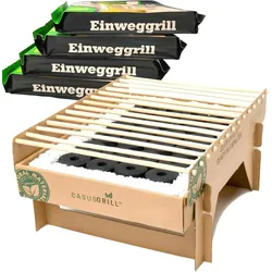 BURI 5x Öko Einweggrill Einmalgrill Nachhaltig - Bio Einmal Grill rauchfrei 31 x 23,5cm Bambus Kohle und Grillrost, natürlichen Materialien